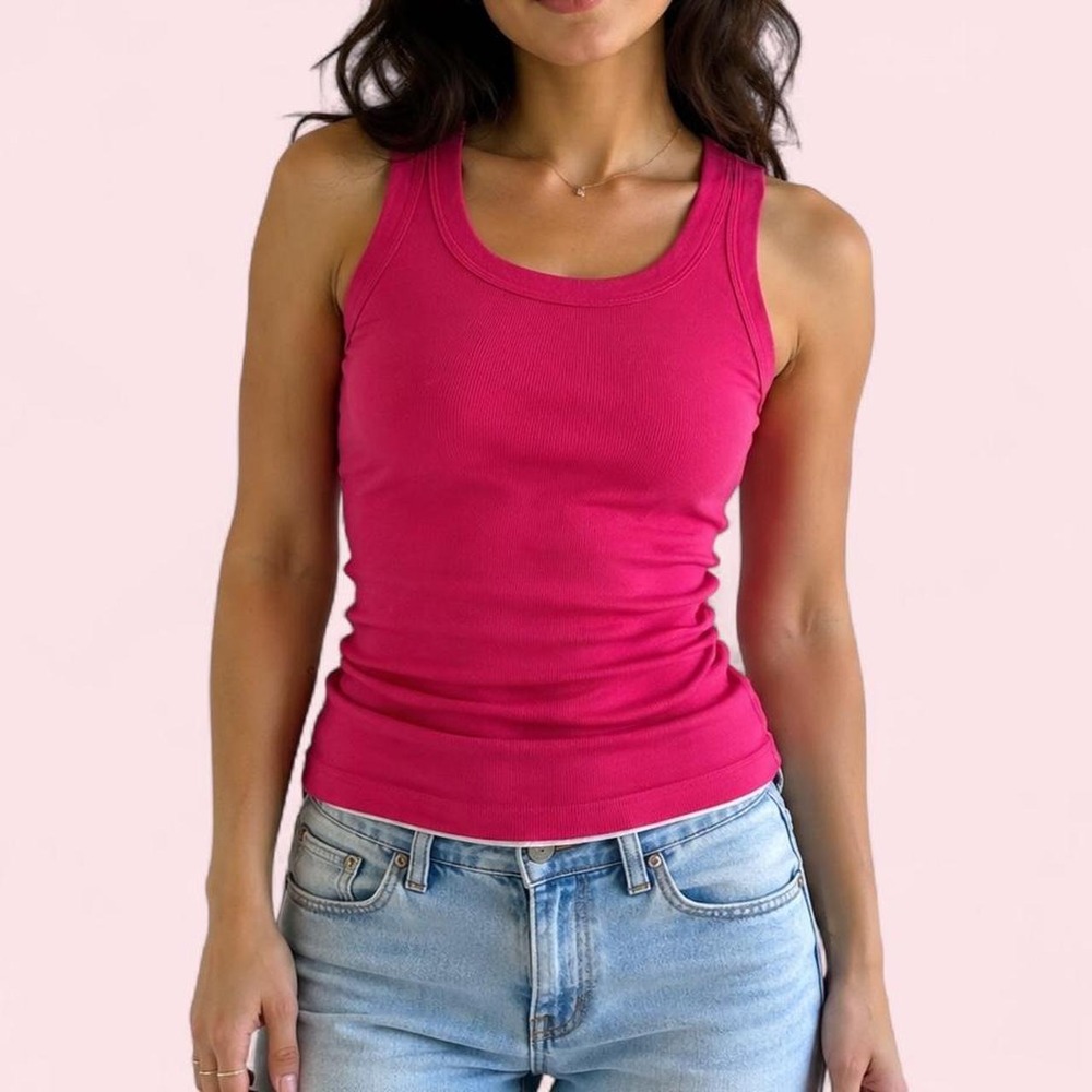 Michael Stars Hot Pink Fitted Tank Top Fuchsia Ribbed Scoop Neck XS